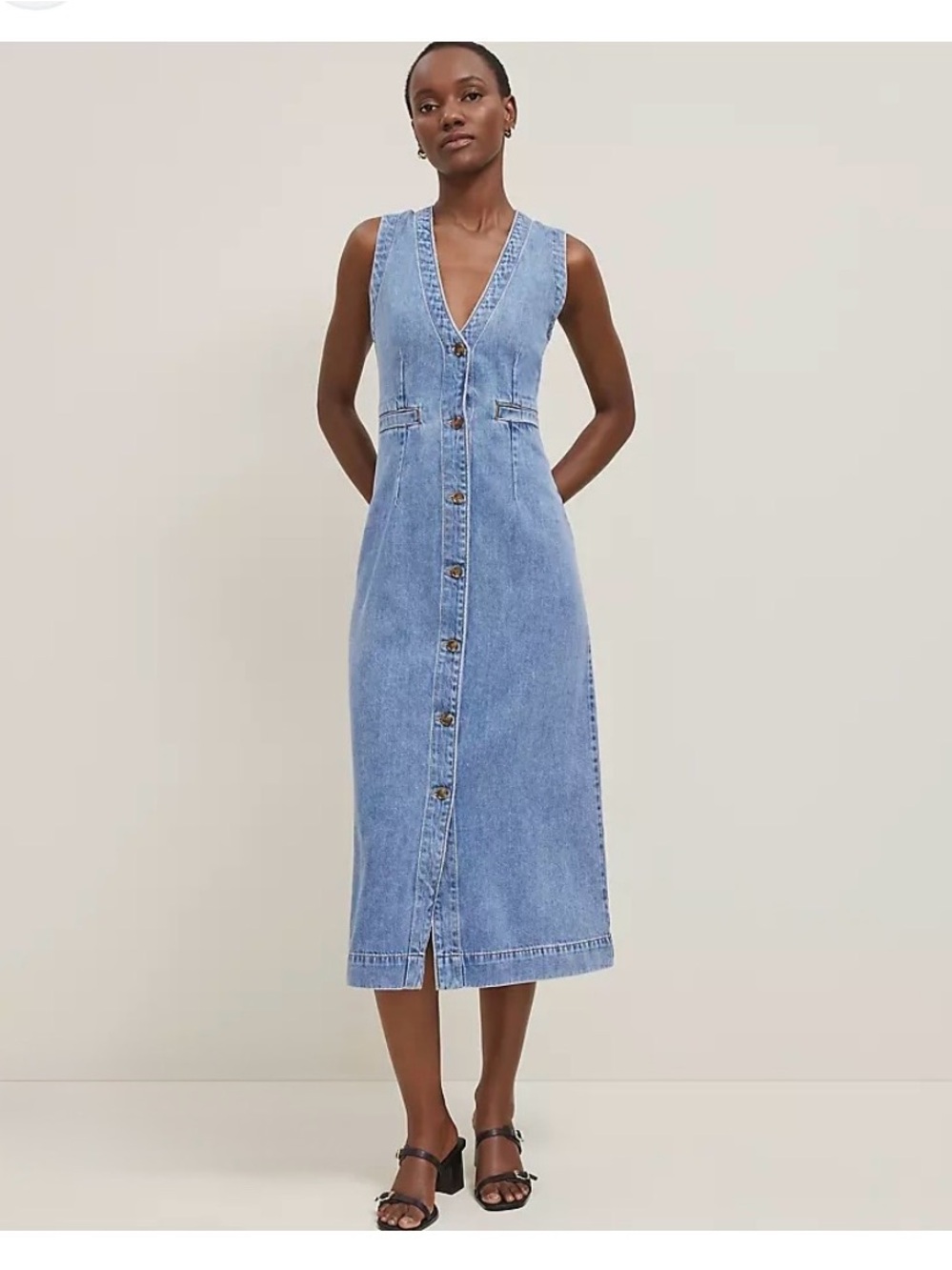 Ann Taylor Light Blue Denim Button-Front Midi Dress